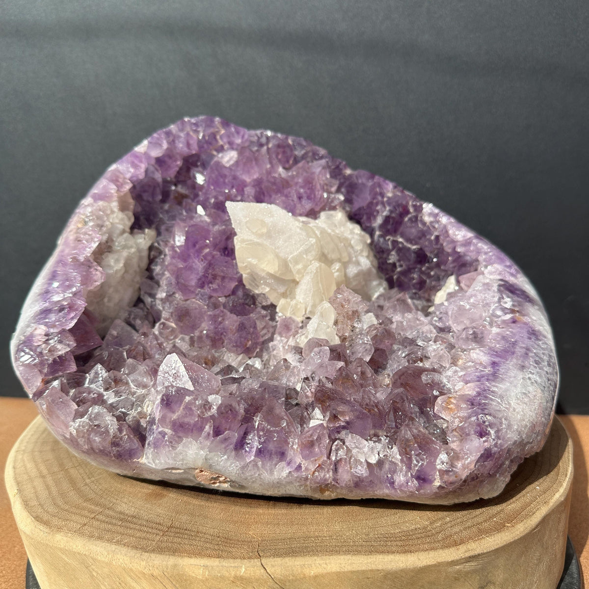 Giant 17.5lb Rutilated Amethyst & Large Calcite Symbiosis, Polished Brazilian Crystal Freeform Decor, Exact Specimen Brazil - view 1