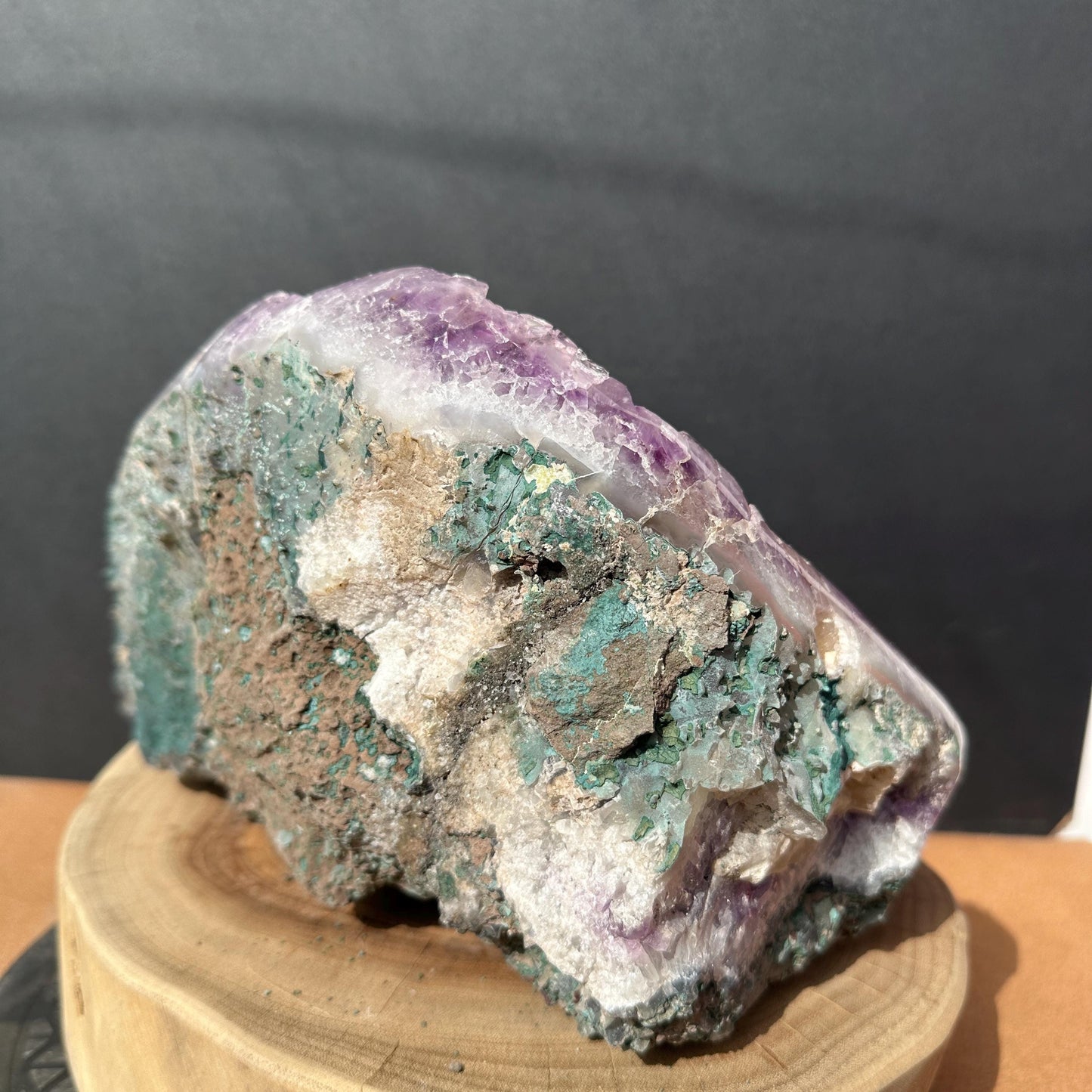 Giant 17.5lb Rutilated Amethyst & Large Calcite Symbiosis, Polished Brazilian Crystal Freeform Decor, Exact Specimen Brazil - view 9