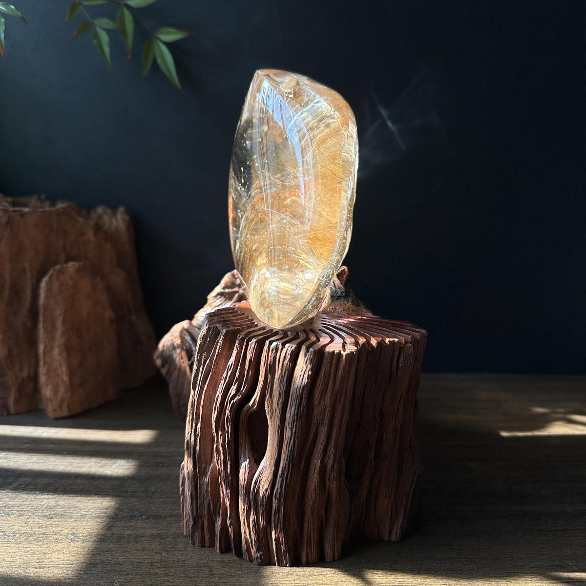 Rare Rutilated Yellow Hematoid Quartz on Custom Wood Stand, Golden Healer Crystal Freeform Decor, Exact Brazil Specimen 3.82lb - view 3
