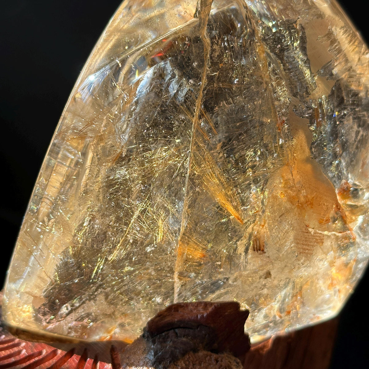 Rare Rutilated Yellow Hematoid Quartz on Custom Wood Stand, Golden Healer Crystal Freeform Decor, Exact Brazil Specimen 3.82lb - view 7