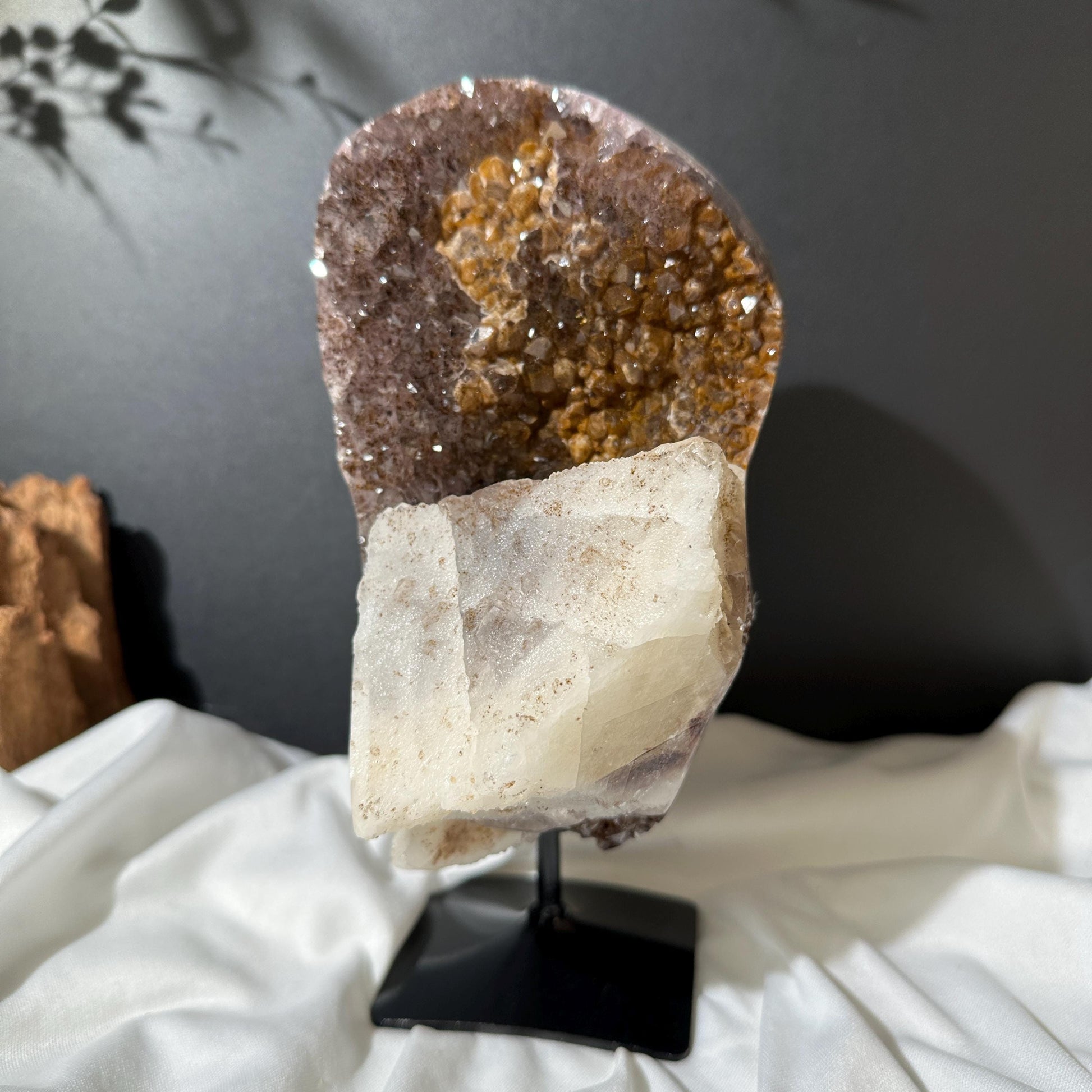 Giant Calcite & Rutilated Amethyst Symbiosis on Custom Stand, One of a Kind image 2