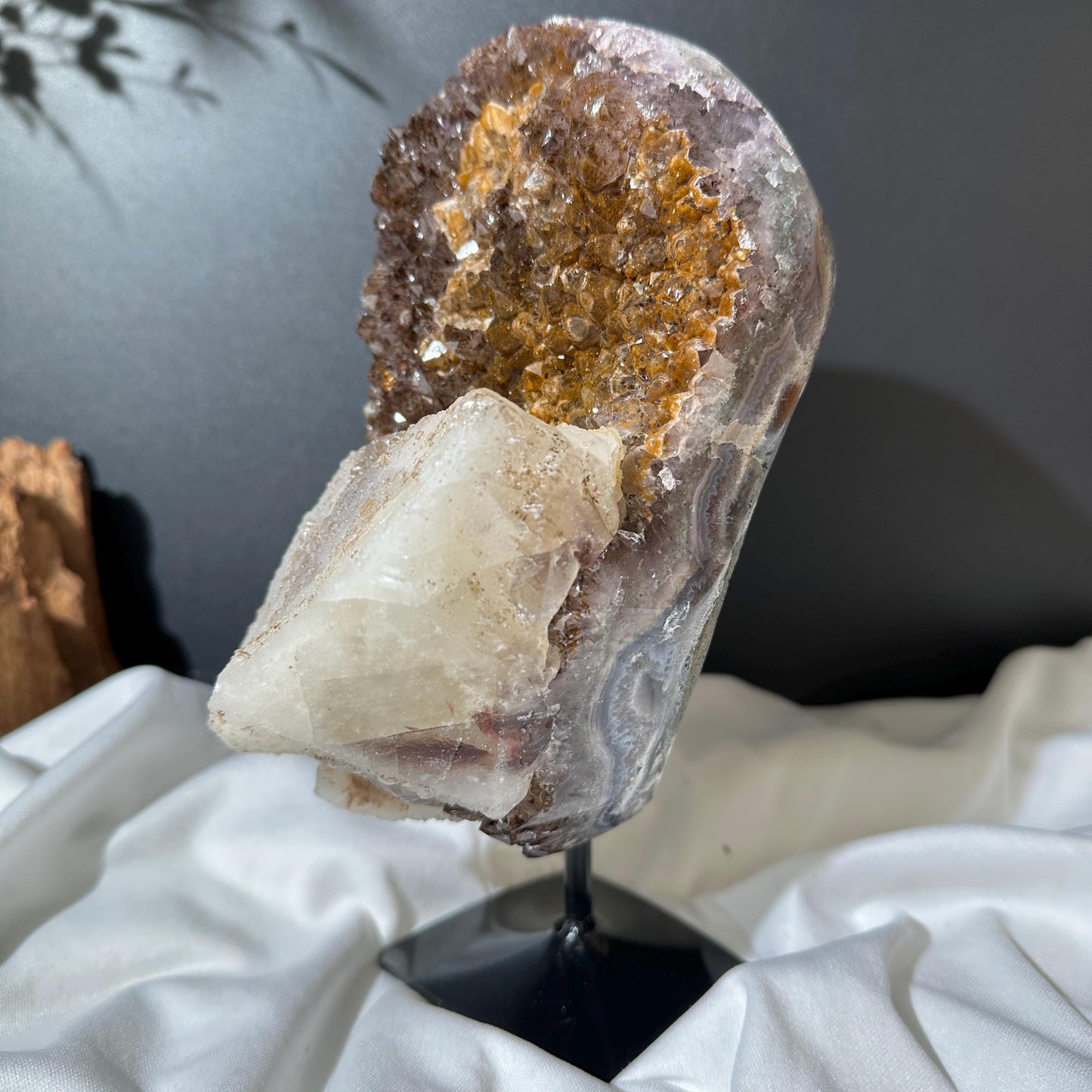 Giant Calcite & Rutilated Amethyst Symbiosis on Custom Stand, One of a Kind image 3