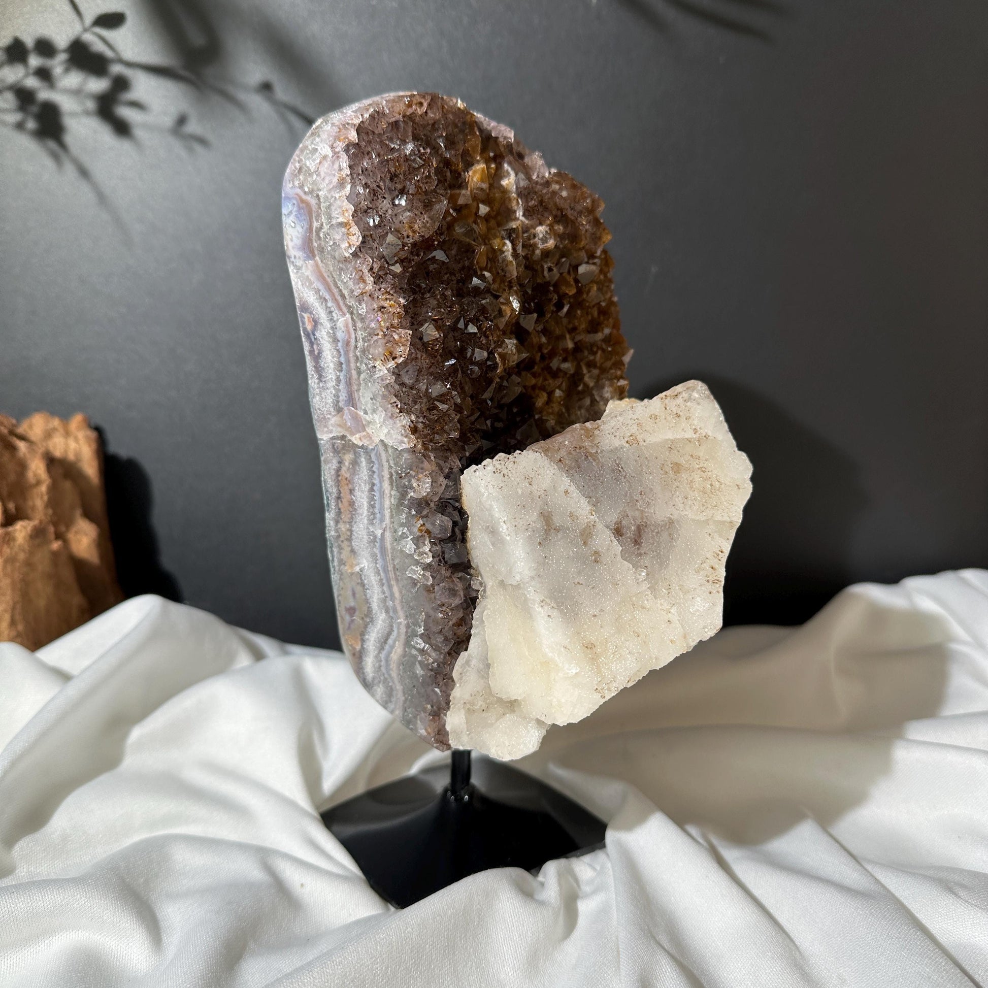Giant Calcite & Rutilated Amethyst Symbiosis on Custom Stand, One of a Kind image 4