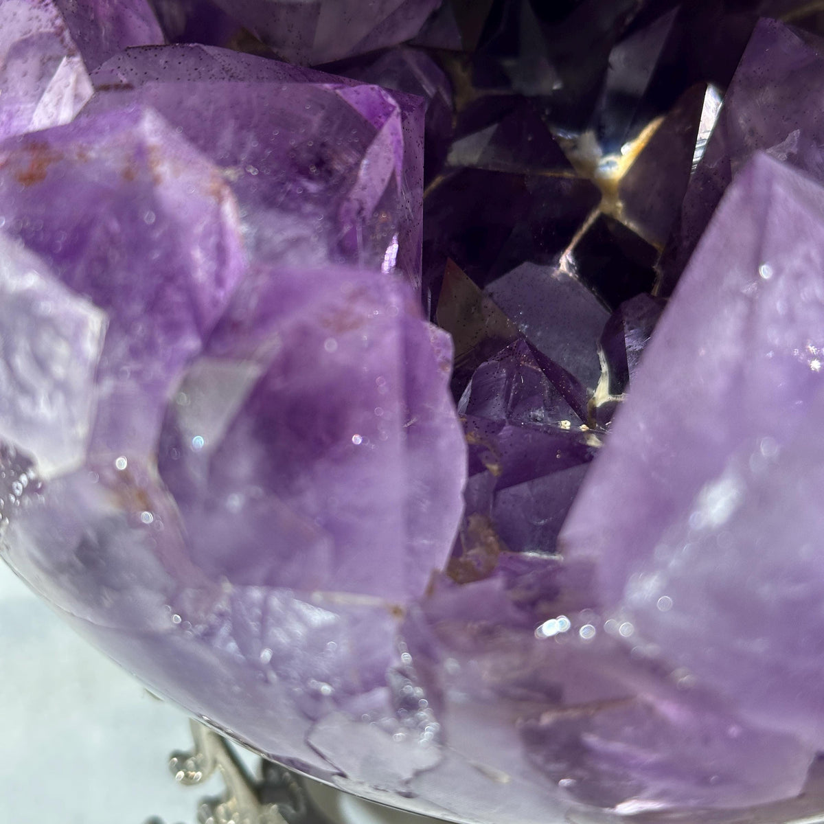 Giant Amethyst Smile Geode Sphere, Rare No Matrix Clear Big Points, Polished Purple Open Mouth Crystal + Free Stand 12.46lb Exact - view 7