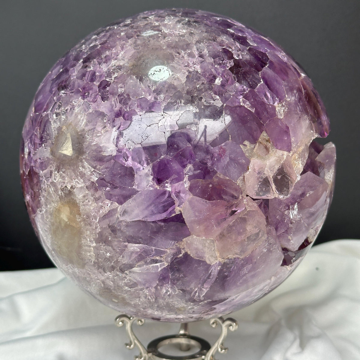 Giant Amethyst Smile Geode Sphere, Rare No Matrix Clear Big Points, Polished Purple Open Mouth Crystal + Free Stand 12.46lb Exact - view 10