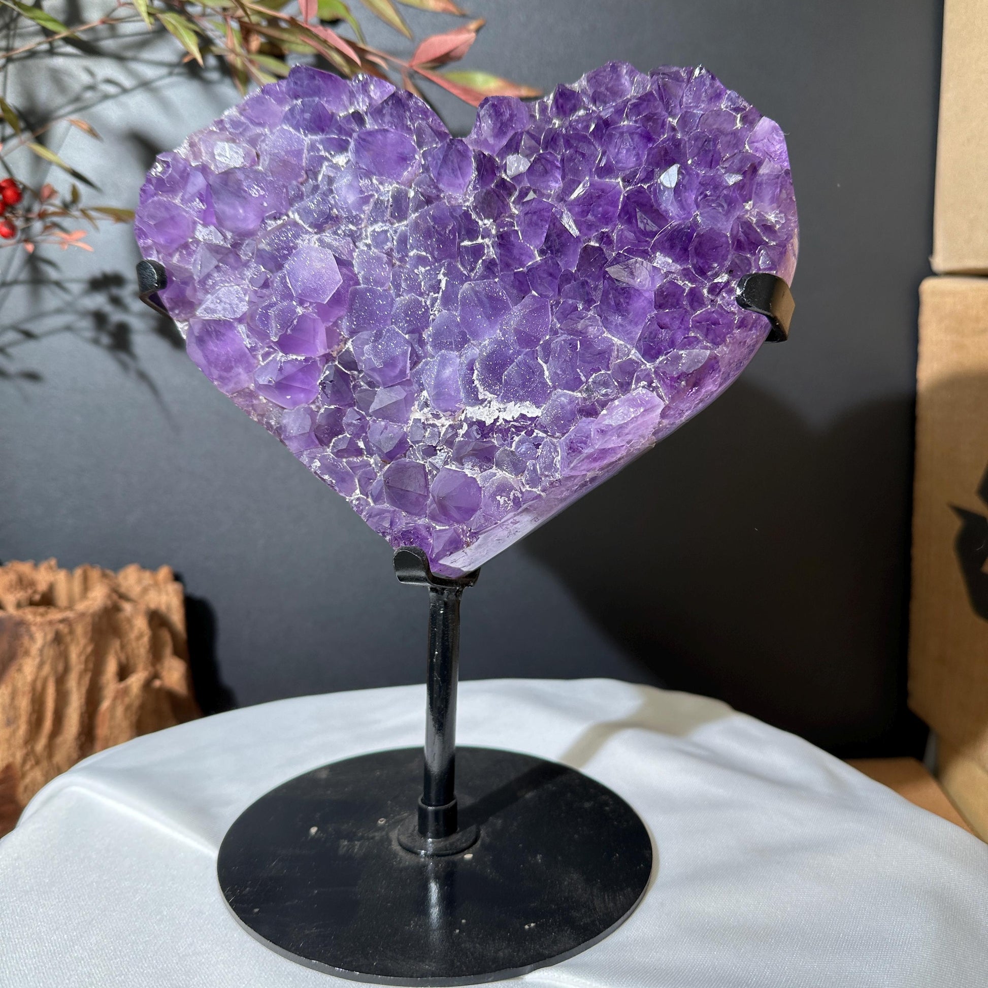Large Sugar Amethyst Heart on Custom Stand, Pure Purple Druzy Crystal Decor, Polished Brazilian Geode Exact Specimen 4.5lb - view 2