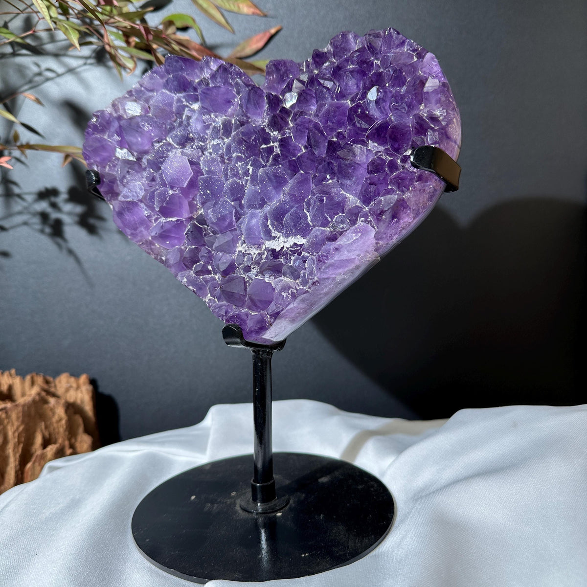 Large Sugar Amethyst Heart on Custom Stand, Pure Purple Druzy Crystal Decor, Polished Brazilian Geode Exact Specimen 4.5lb - view 7