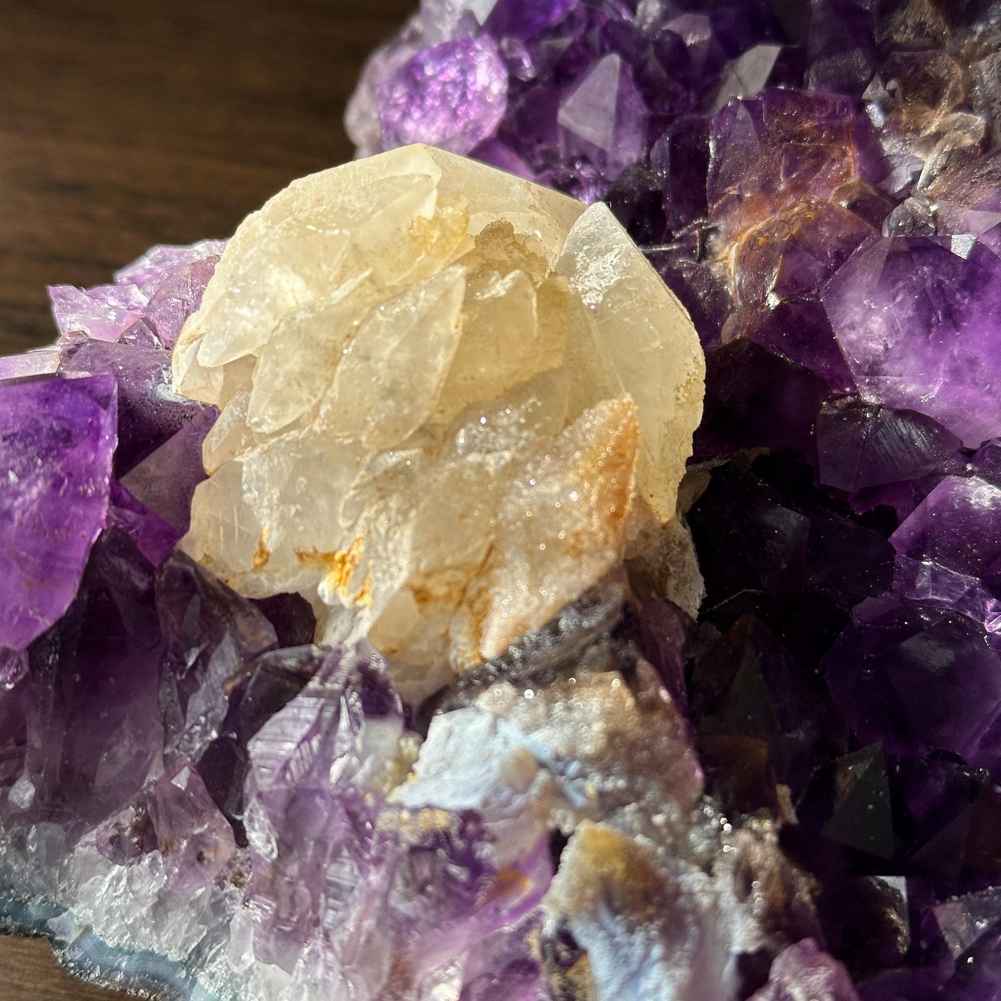 Deep Uruguayan Amethyst & Intact Calcite Symbiosis, Raw Purple Geode Decor + Free Stand, Exact Crystal Specimen 3.96lb - view 6