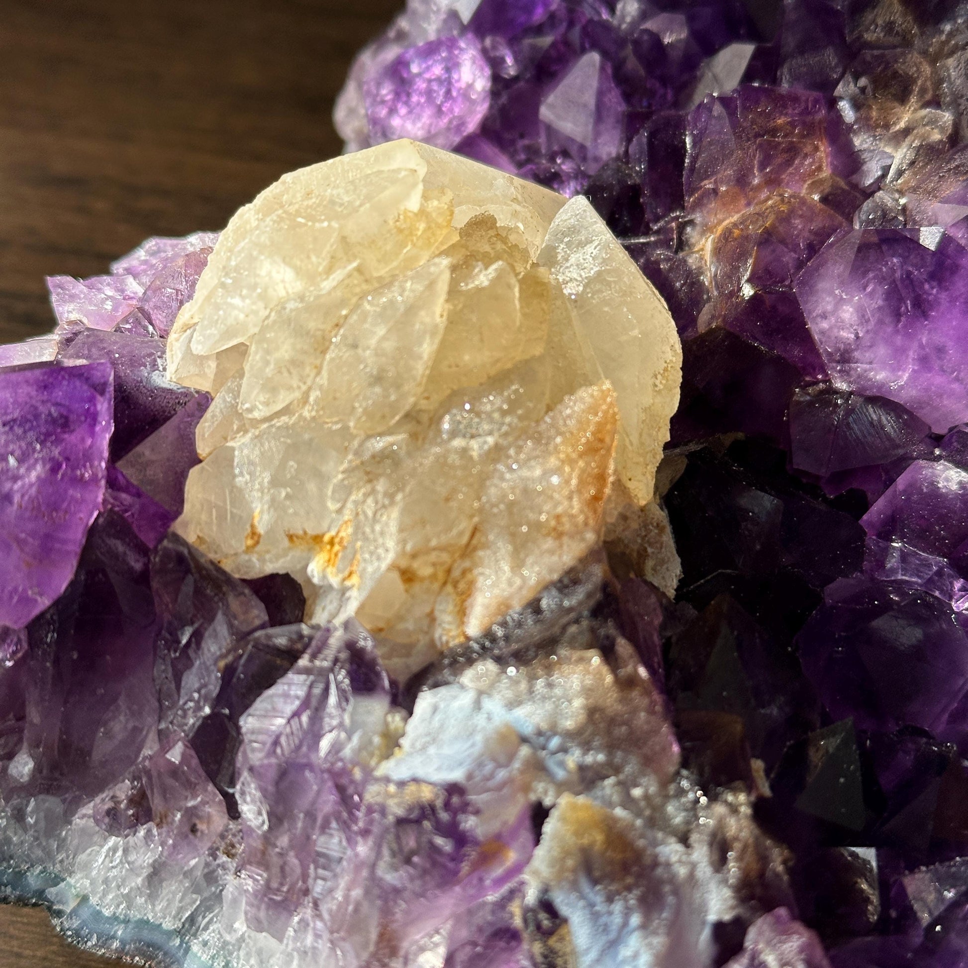 Deep Uruguayan Amethyst & Intact Calcite Symbiosis, Raw Purple Geode Decor + Free Stand, Exact Crystal Specimen 3.96lb - view 6