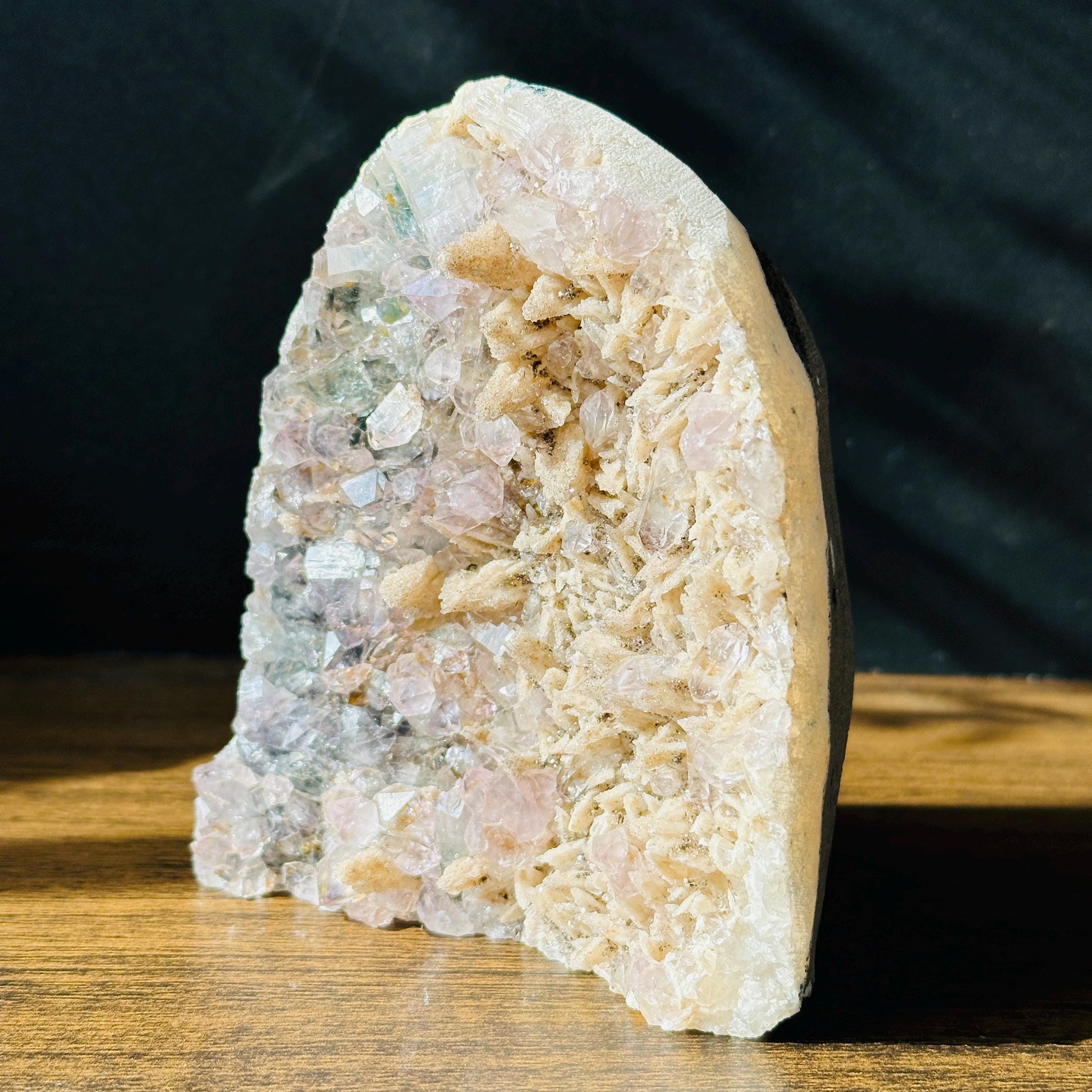 Rare Uruguayan Amethyst Phantom Quartz Calcite Symbiosis, Polished Standing Geode Freeform, Magical Crystal Decor Exact 1.76lb - view 9