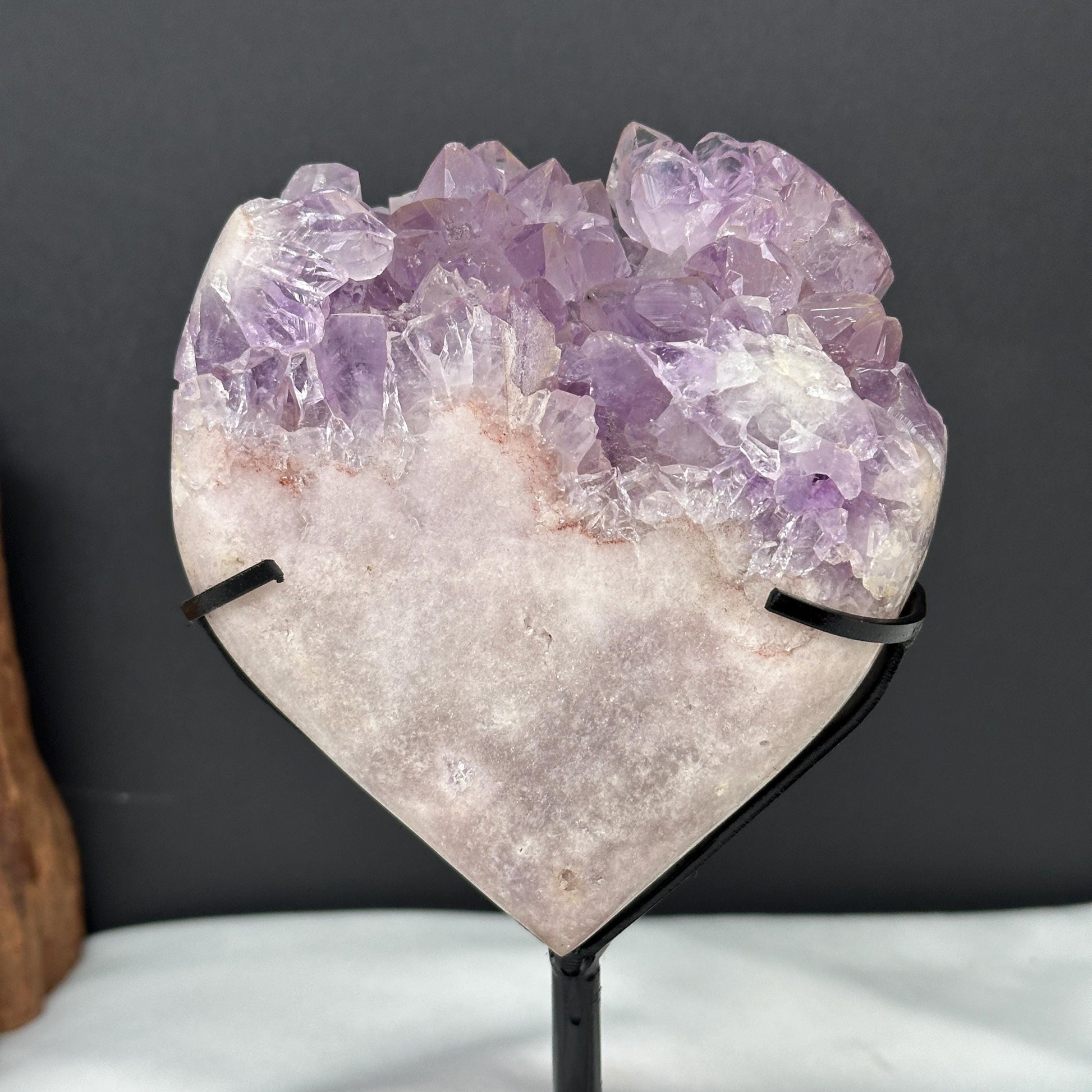 Pink & Purple Amethyst Heart on Custom Stand, Rare Two-Tone Crystal Symbiosis Decor, Polished Brazilian Geode Exact 1.87lb - view 2