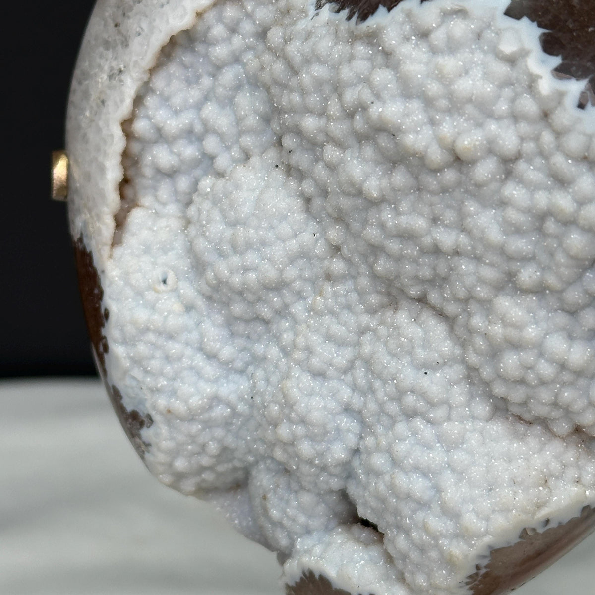White Sugar Agate Heart on Custom Metal Stand, Sparkling Snow Druzy Crystal Decor, Polished Brazilian Geode Exact Specimen 0.99lb - view 7
