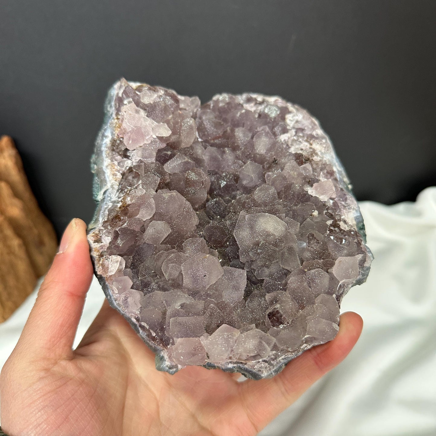 Pink Sugar Amethyst Rutilated Geode Slice + Free Stand, Rare Druzy Crystal Symbiosis Decor, Raw Mineral Specimen Exact 2.54lb