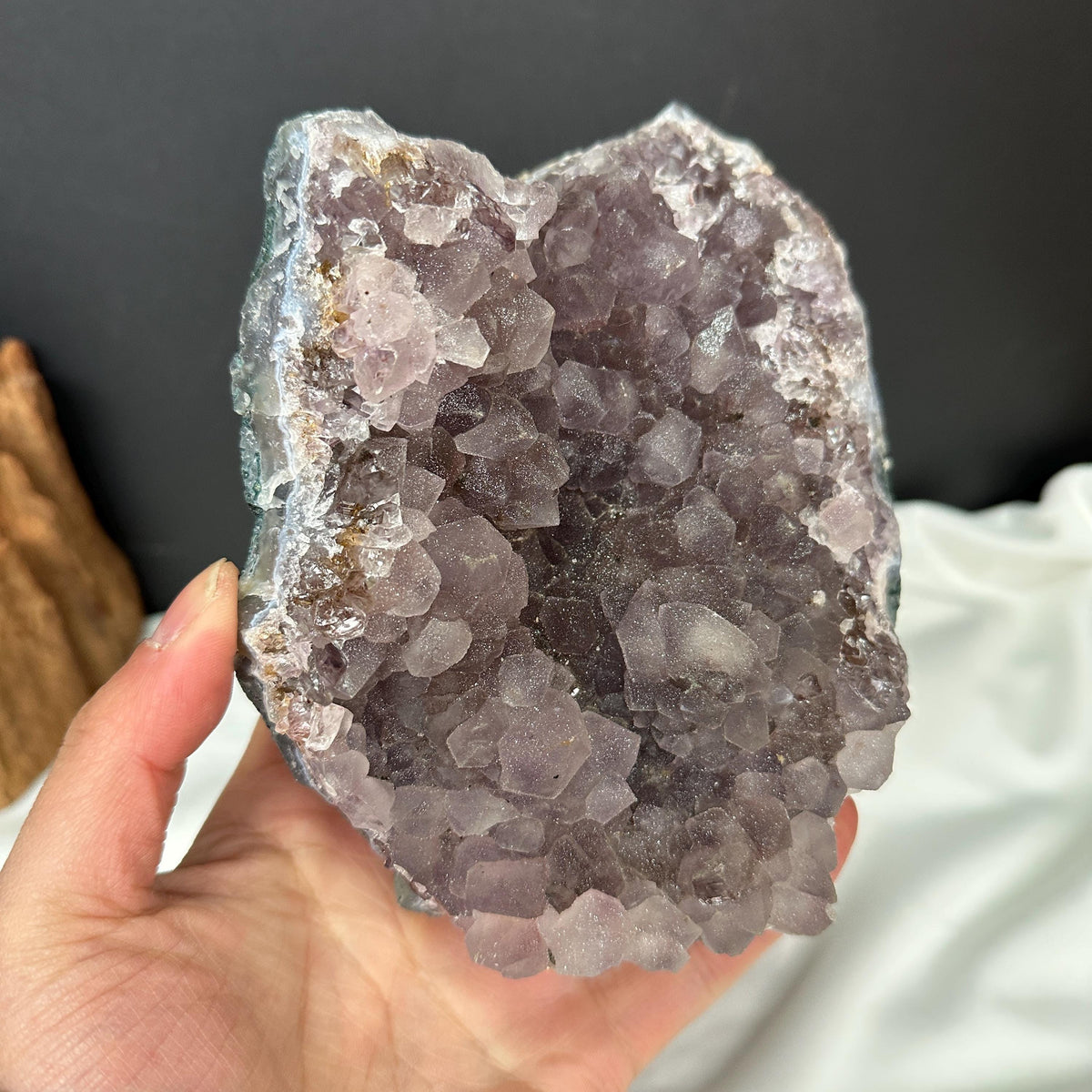 Pink Sugar Amethyst Rutilated Geode Slice + Free Stand, Rare Druzy Crystal Symbiosis Decor, Raw Mineral Specimen Exact 2.54lb - view 2