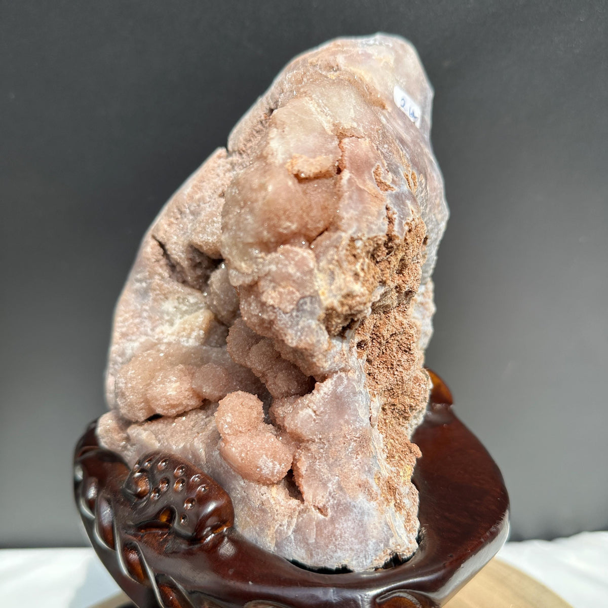 Large Pink Amethyst Geode on Custom Carved Wood Stand, Botryoidal Crystal Cluster Decor, Artisan Design by Hobo Exact Specimen 7.7lb - view 7