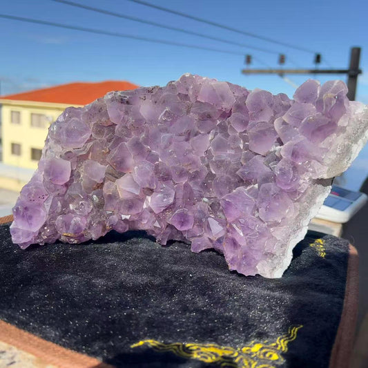 Extra Large Rutilated Amethyst Cluster with Calcite, Rare Sugar Druzy Specimen, Giant Purple Crystal Decor, Exact Brazilian Stone 7.12lb