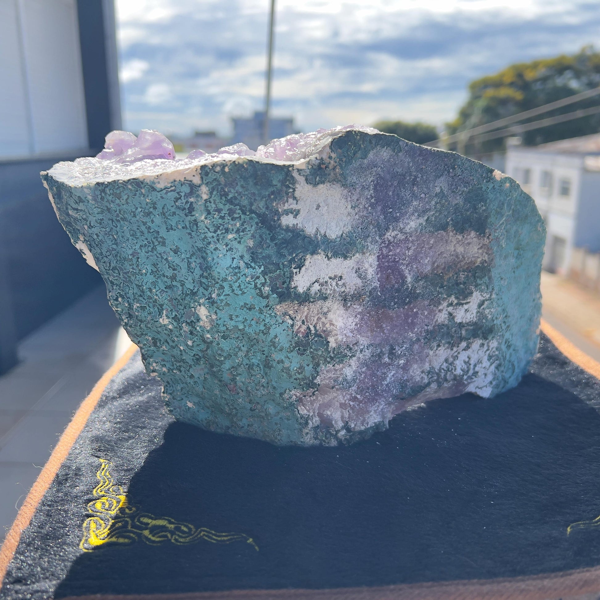 Extra Large Rutilated Amethyst Cluster with Calcite, Rare Sugar Druzy Specimen, Giant Purple Crystal Decor, Exact Brazilian Stone 7.12lb - view 10