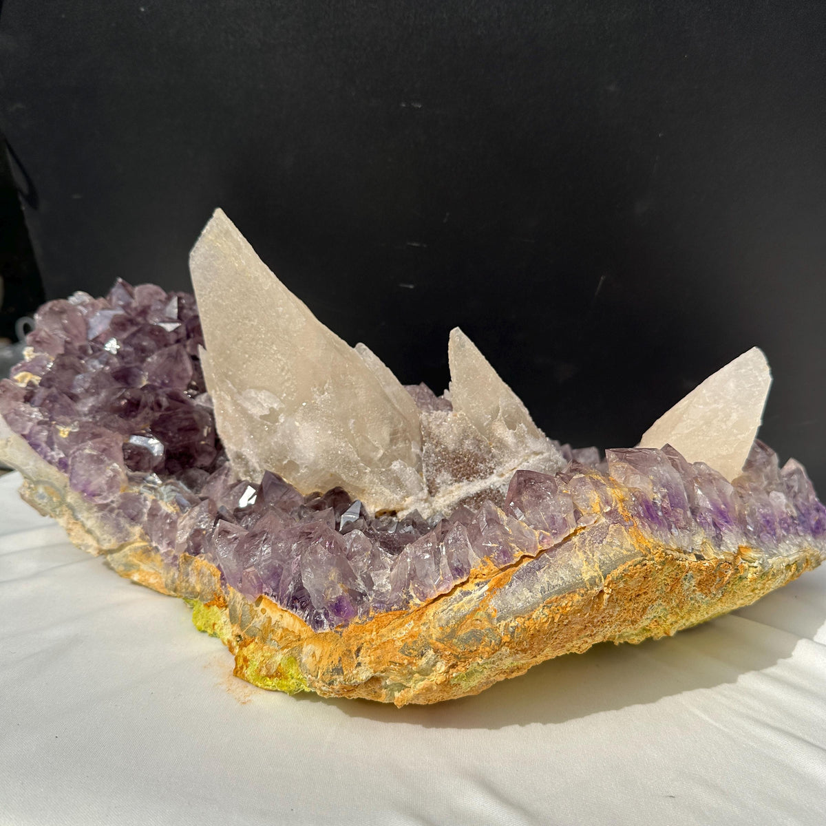 Giant 31lb Amethyst Cluster with 3 Huge Intact Calcite Pillars, Rare Museum Quality Brazilian Geode, Custom Stand Available Exact - view 3