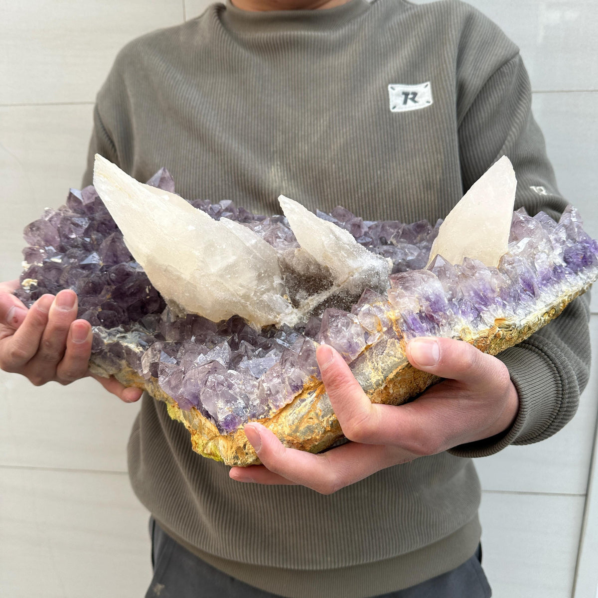 Giant 31lb Amethyst Cluster with 3 Huge Intact Calcite Pillars, Rare Museum Quality Brazilian Geode, Custom Stand Available Exact - view 1