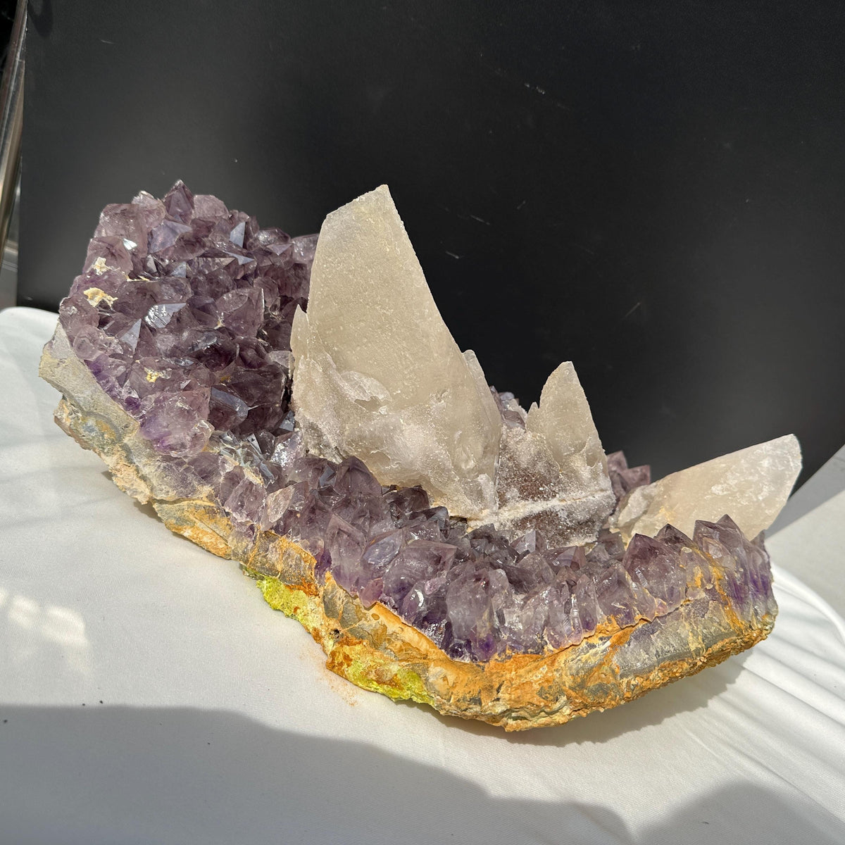 Giant 31lb Amethyst Cluster with 3 Huge Intact Calcite Pillars, Rare Museum Quality Brazilian Geode, Custom Stand Available Exact - view 4