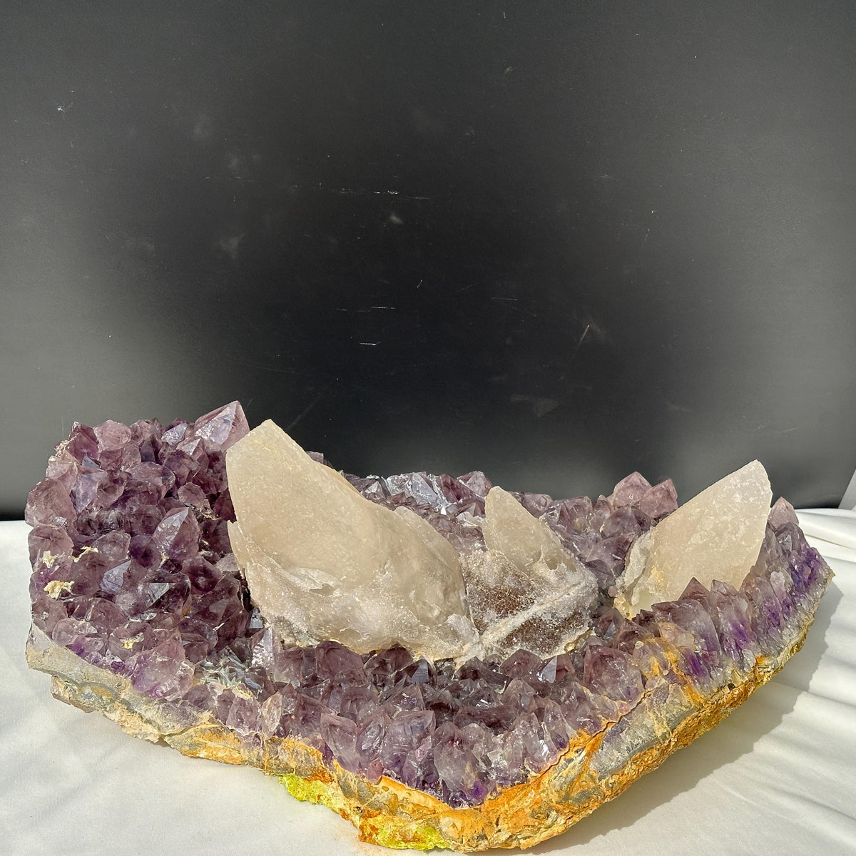 Giant 31lb Amethyst Cluster with 3 Huge Intact Calcite Pillars, Rare Museum Quality Brazilian Geode, Custom Stand Available Exact - view 9