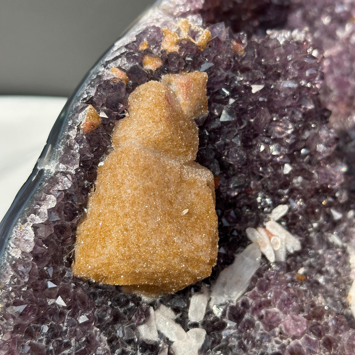 Huge Amethyst Geode Basin with Dual Calcite Symbiosis, Brazilian Crystal Wealth Bowl, Artisan Polished Specimen Exact 11.46lb - view 6