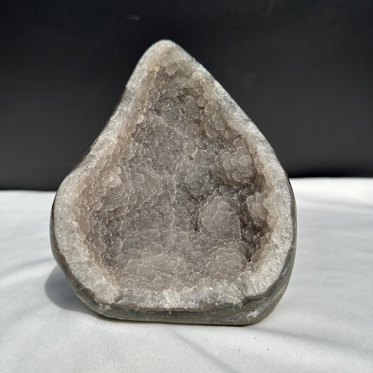 White Sugar Amethyst Geode Cave, Rare Botryoidal Druzy Crystal Specimen, Polished Uruguayan Mineral Decor Exact 2.54lb - view 1