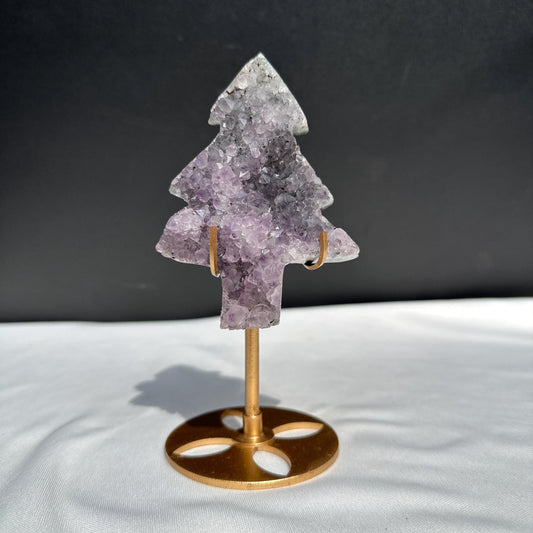 Amethyst Christmas Tree on Custom Metal Stand, Hand Cut Purple Crystal Pine Tree, Holiday Geode Ornament Decor Exact Specimen 0.44lb - view 1