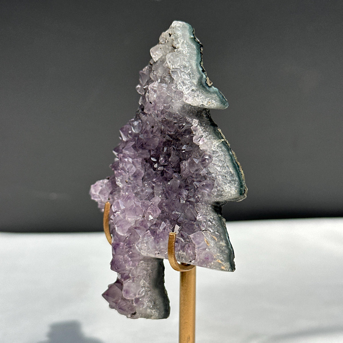 Amethyst Christmas Tree on Custom Metal Stand, Hand Cut Purple Crystal Pine Tree, Holiday Geode Ornament Decor Exact Specimen 0.44lb - view 8