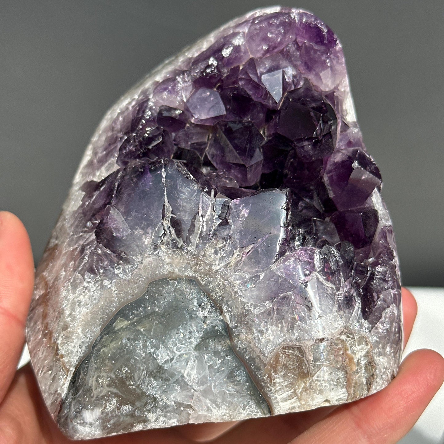 Deep Purple Uruguayan Amethyst Geode Pair, Large Point Crystal Cluster Set, Polished Natural Mineral Specimen Decor Exact 4.63lb - view 6
