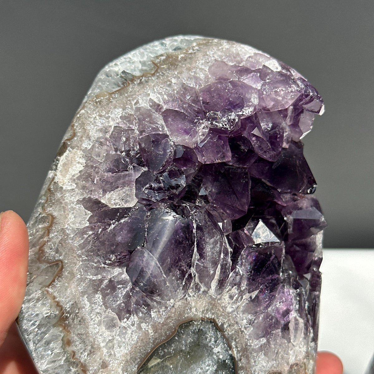 Deep Purple Uruguayan Amethyst Geode Pair, Large Point Crystal Cluster Set, Polished Natural Mineral Specimen Decor Exact 4.63lb - view 7