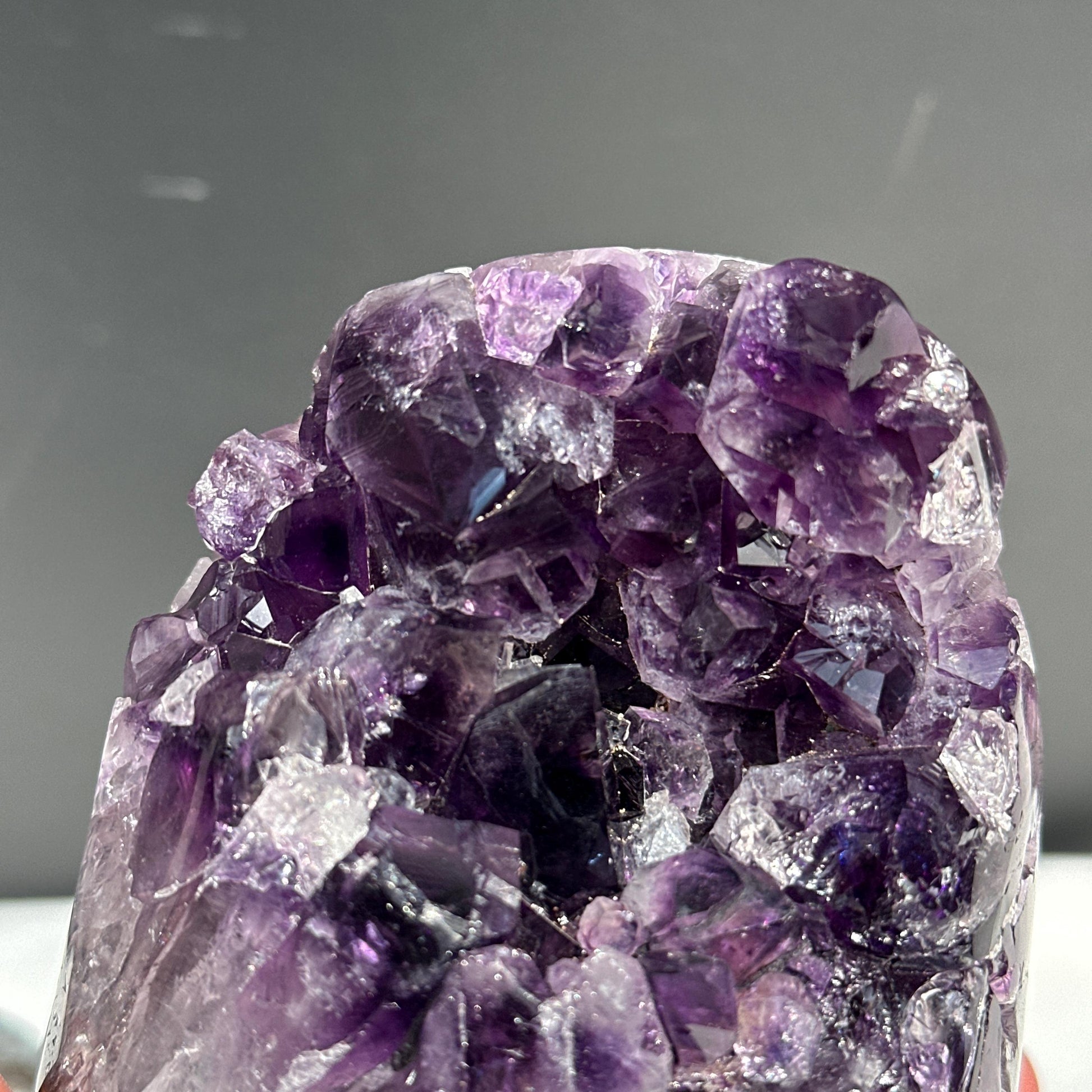 Deep Purple Uruguayan Amethyst Geode Pair, Large Point Crystal Cluster Set, Polished Natural Mineral Specimen Decor Exact 4.63lb - view 9