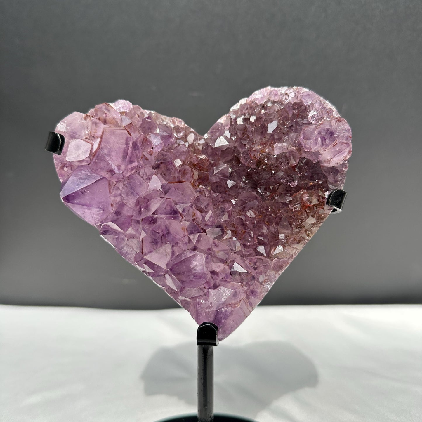 Amethyst Heart Geode on Custom Metal Stand, Red Rutilated Quartz Symbiosis, Polished Brazilian Crystal Decor Exact Specimen 1.87lb