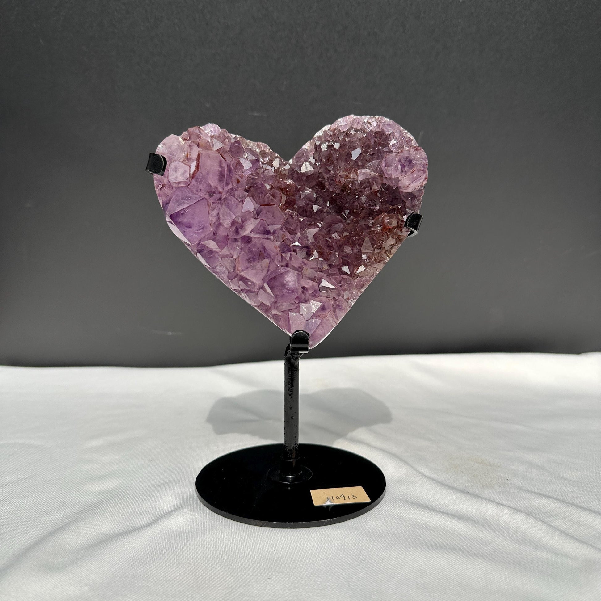 Amethyst Heart Geode on Custom Metal Stand, Red Rutilated Quartz Symbiosis, Polished Brazilian Crystal Decor Exact Specimen 1.87lb - view 1