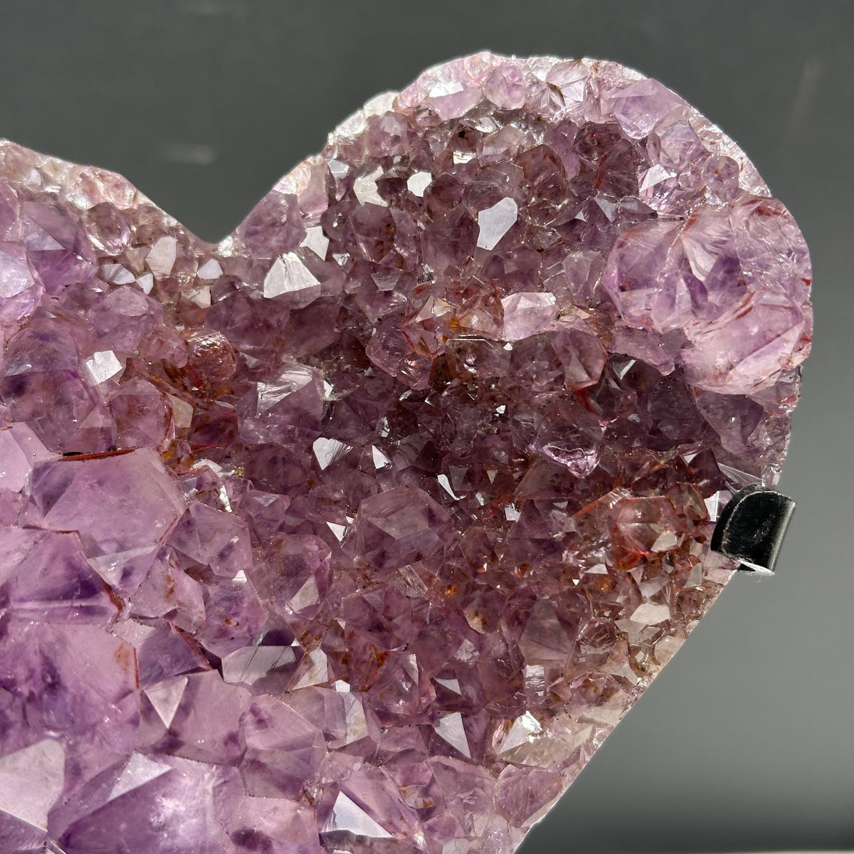 Amethyst Heart Geode on Custom Metal Stand, Red Rutilated Quartz Symbiosis, Polished Brazilian Crystal Decor Exact Specimen 1.87lb - view 3