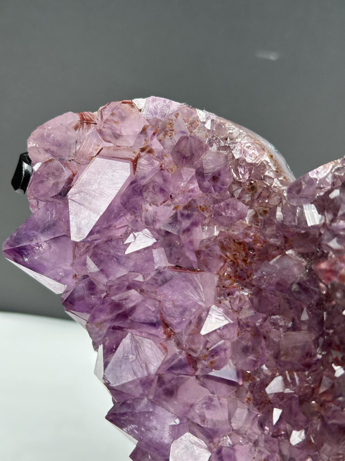 Amethyst Heart Geode on Custom Metal Stand, Red Rutilated Quartz Symbiosis, Polished Brazilian Crystal Decor Exact Specimen 1.87lb - view 9
