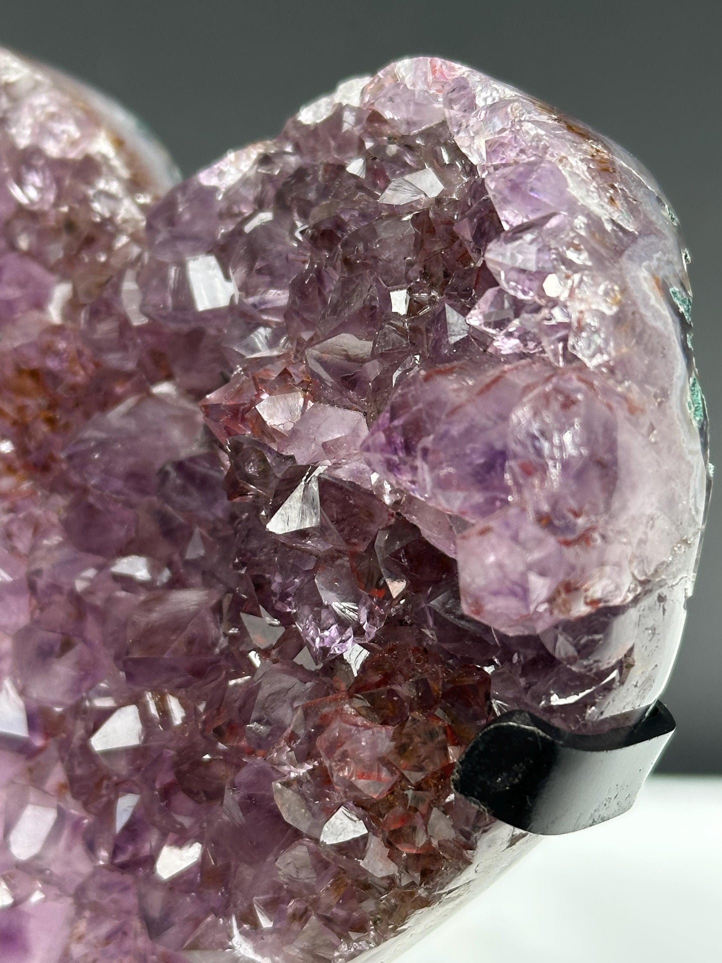 Amethyst Heart Geode on Custom Metal Stand, Red Rutilated Quartz Symbiosis, Polished Brazilian Crystal Decor Exact Specimen 1.87lb - view 10