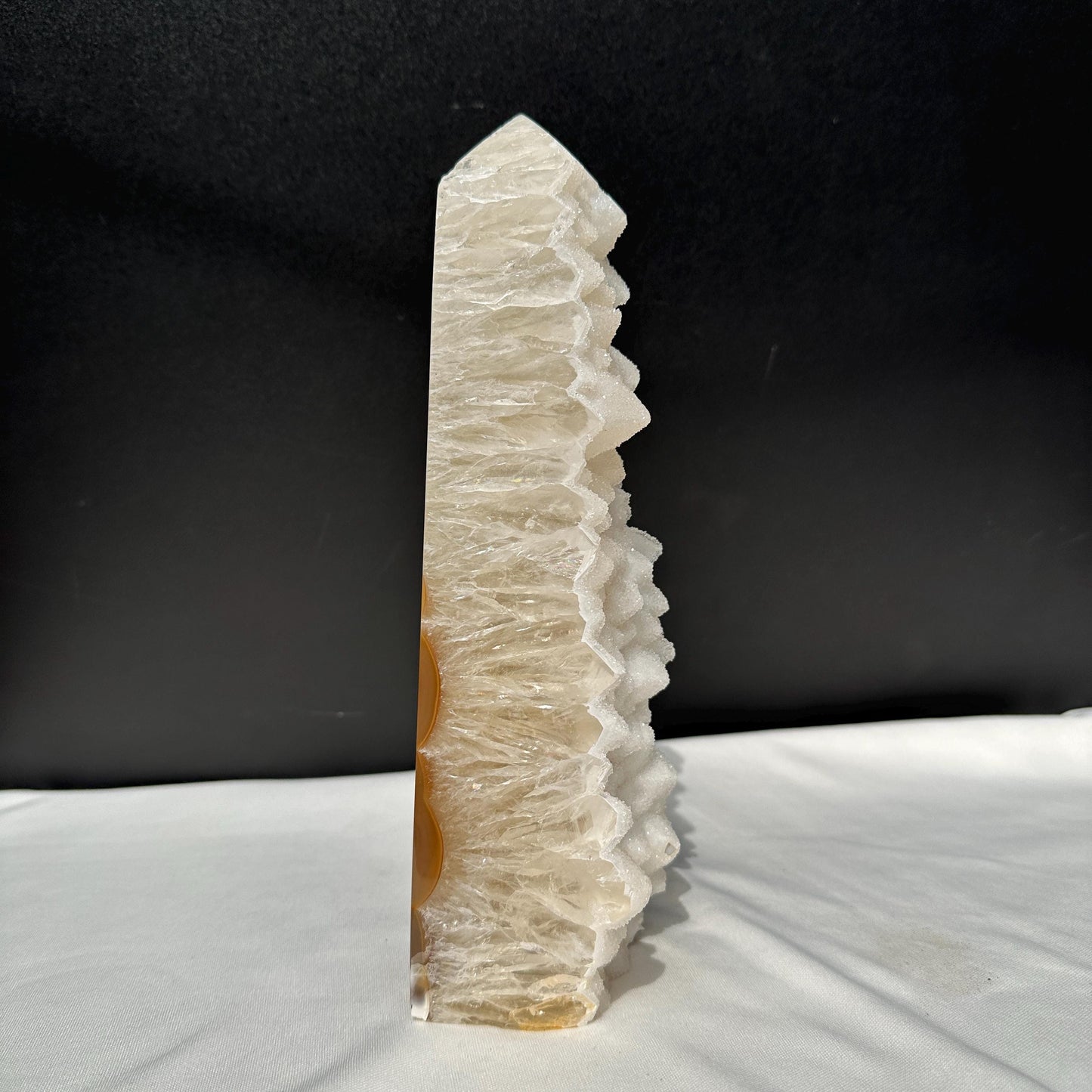 White Sugar Druzy Agate Tower, Botryoidal Crystal Geode Obelisk, Polished Brazilian Mineral Specimen Wand Exact 3.2lb