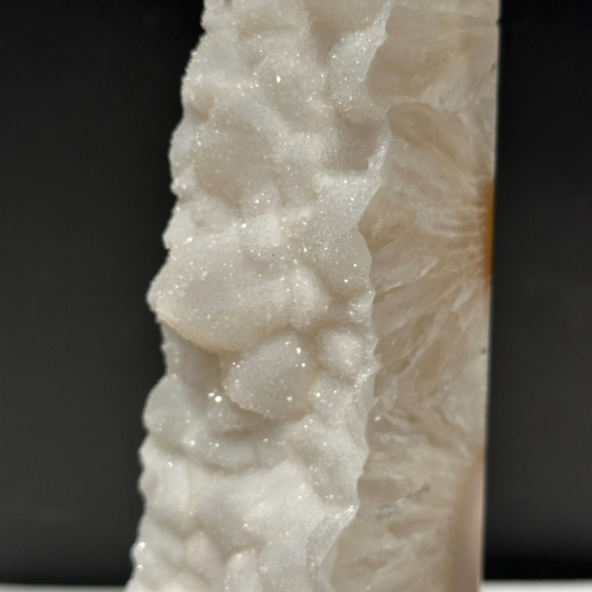 White Sugar Druzy Agate Tower, Botryoidal Crystal Geode Obelisk, Polished Brazilian Mineral Specimen Wand Exact 3.2lb - view 7