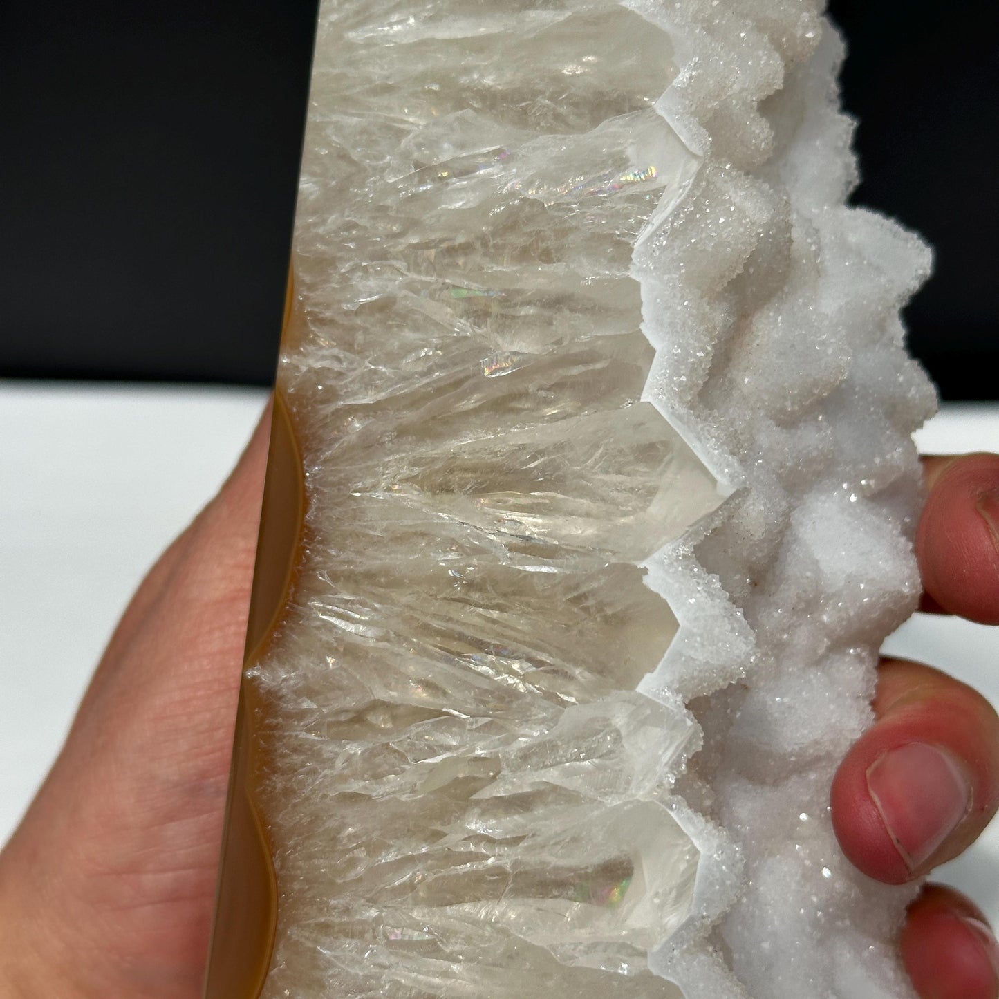 White Sugar Druzy Agate Tower, Botryoidal Crystal Geode Obelisk, Polished Brazilian Mineral Specimen Wand Exact 3.2lb - view 9