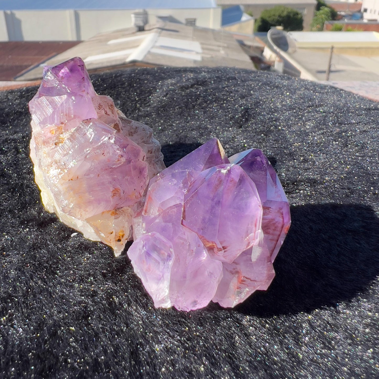Set of 2 Red Rutilated Amethyst & Sparkly Yellow Calcite, Rare Raw Purple Crystal Symbiosis, Exact Brazil Mineral Specimen 196g - view 5