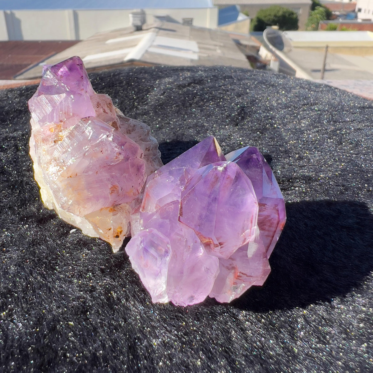 Set of 2 Red Rutilated Amethyst & Sparkly Yellow Calcite, Rare Raw Purple Crystal Symbiosis, Exact Brazil Mineral Specimen 196g - view 5