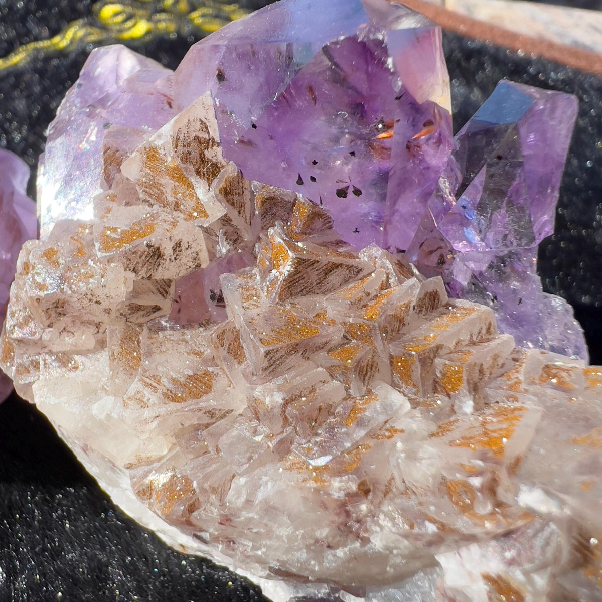 Set of 2 Red Rutilated Amethyst & Sparkly Yellow Calcite, Rare Raw Purple Crystal Symbiosis, Exact Brazil Mineral Specimen 196g - view 8