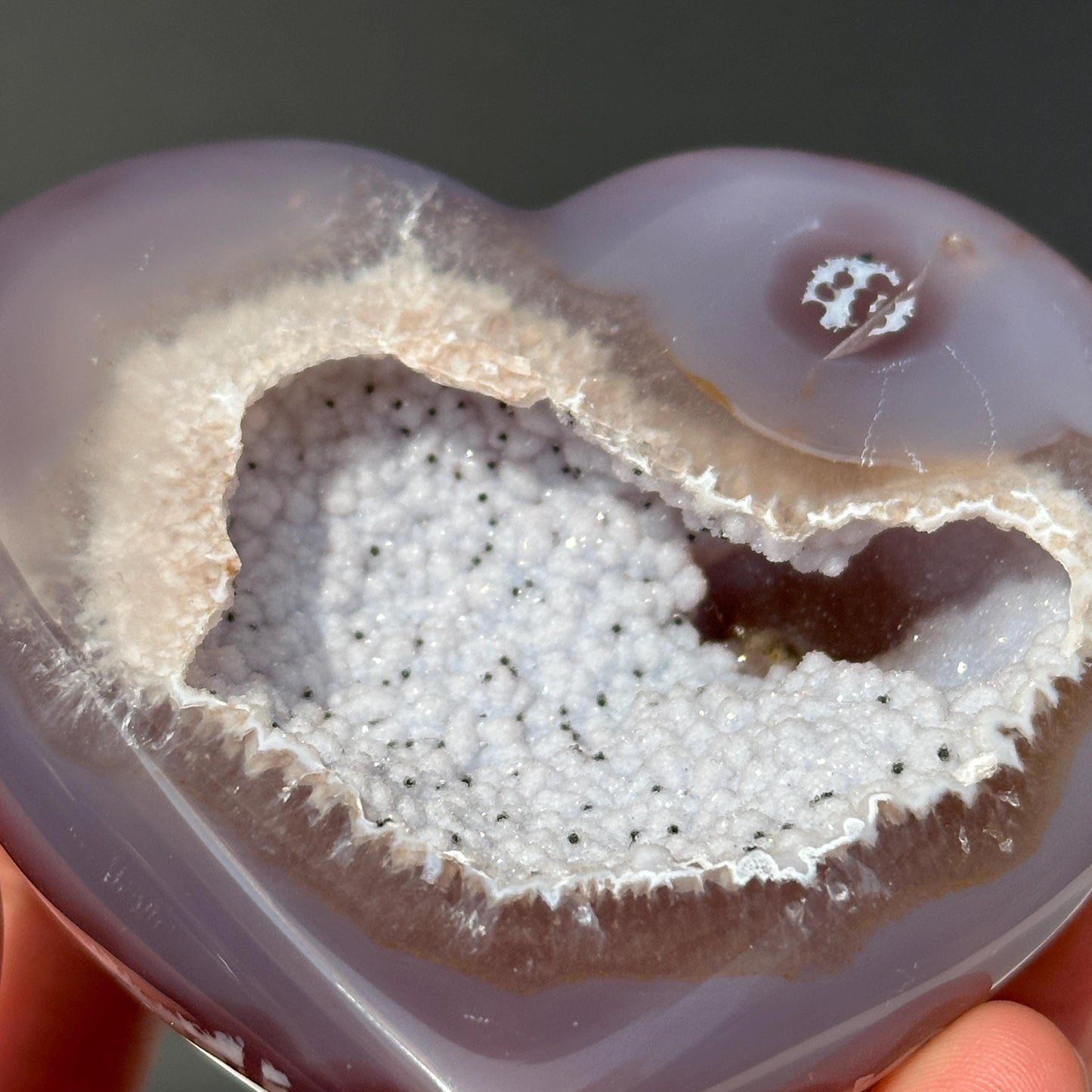 White Sugar Druzy Agate Heart on Free Stand, Polished Brazilian Crystal Geode Decor, Small Mineral Specimen Exact 0.33lb - view 7