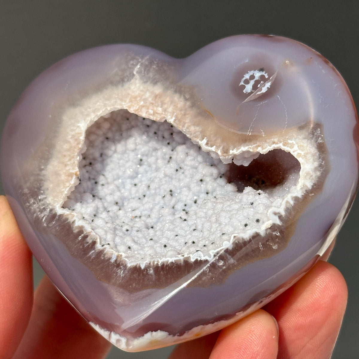 White Sugar Druzy Agate Heart on Free Stand, Polished Brazilian Crystal Geode Decor, Small Mineral Specimen Exact 0.33lb - view 3