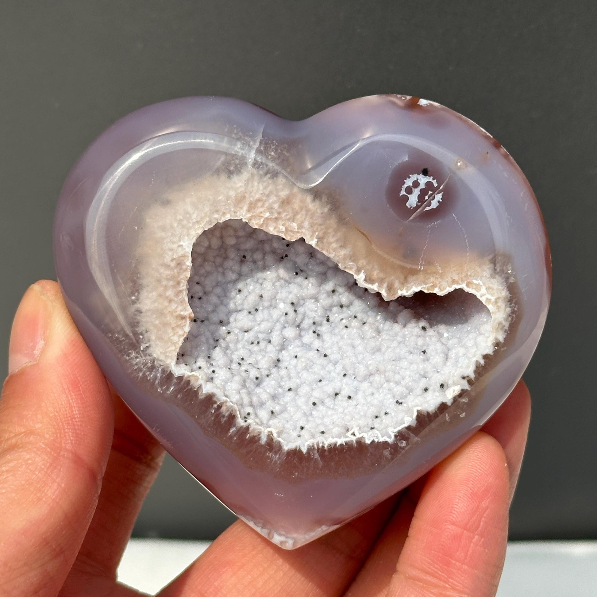 White Sugar Druzy Agate Heart on Free Stand, Polished Brazilian Crystal Geode Decor, Small Mineral Specimen Exact 0.33lb - view 6