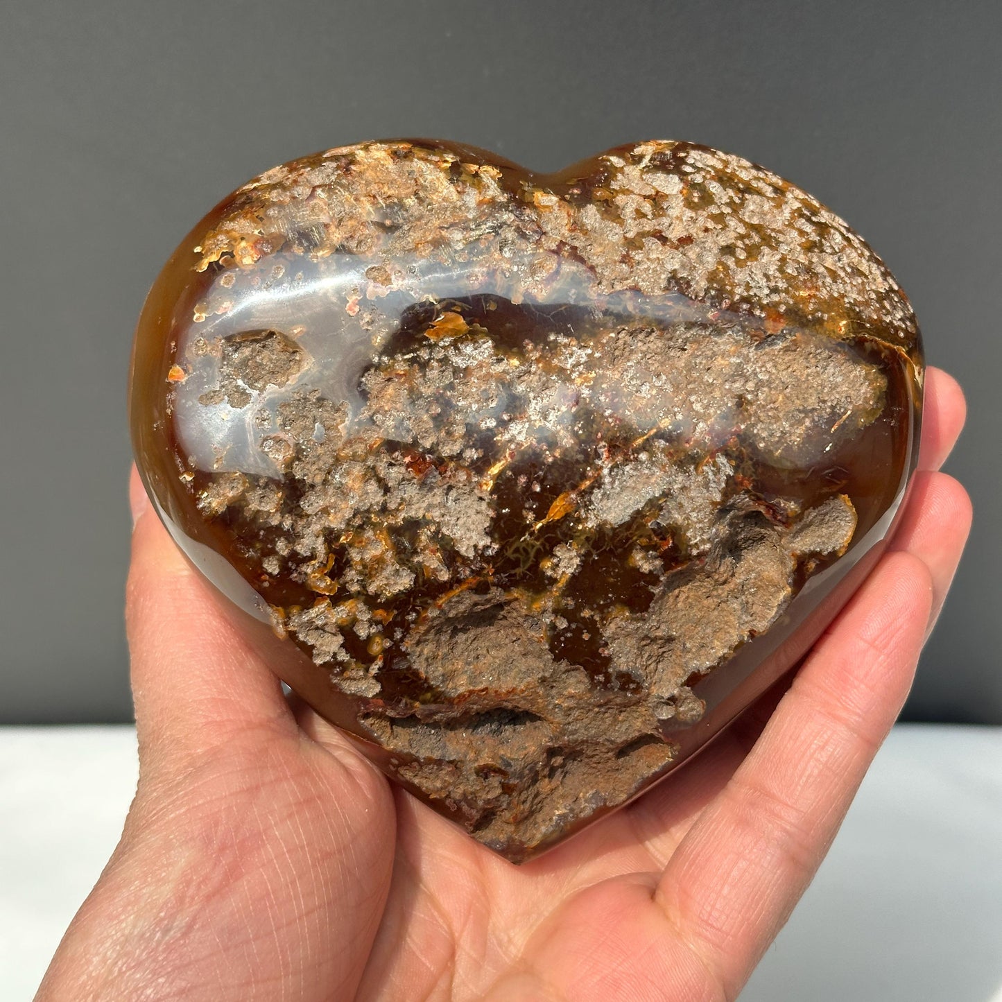 Large Red Agate Heart with Huge Druzy Cave, Polished Brazilian Crystal Geode on Free Stand, Natural Mineral Decor Exact Specimen 1.21lb - view 6