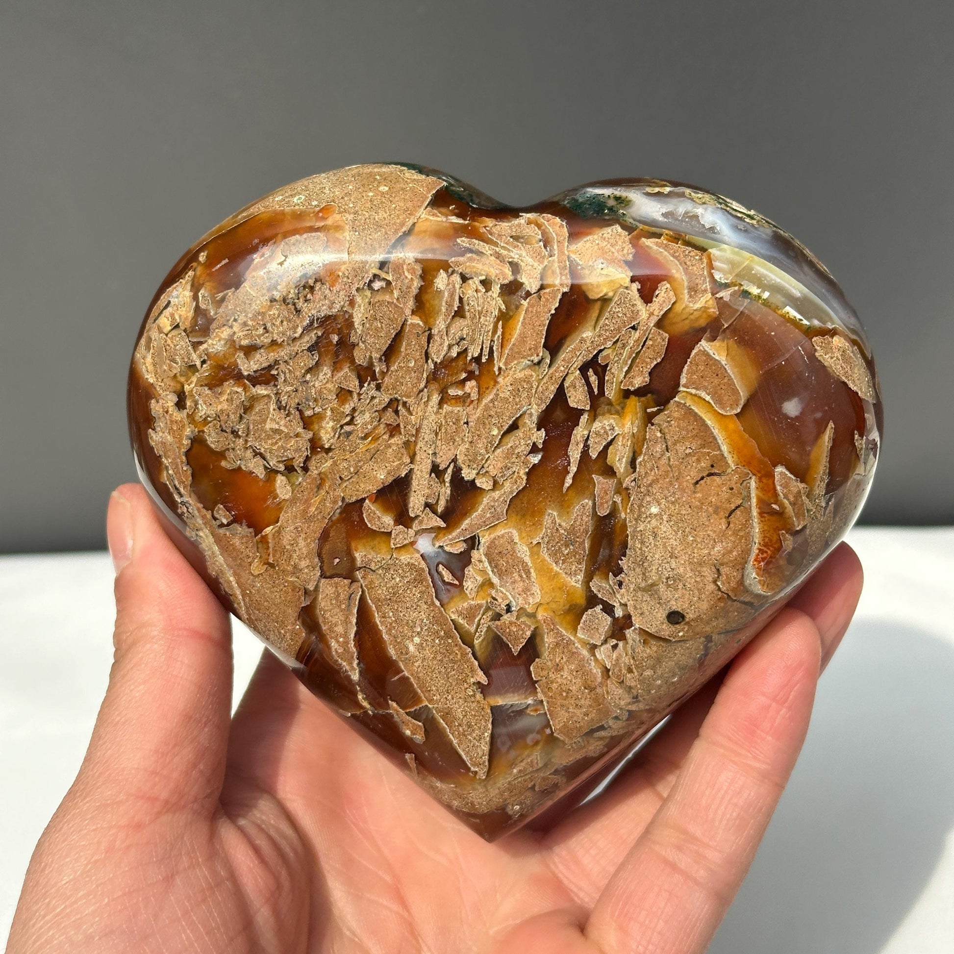 Brazilian Agate Heart Geode, Full White Calcite Symbiosis, Polished Crystal Decor, Rare Natural Mineral Specimen Exact 1.32lb - view 6