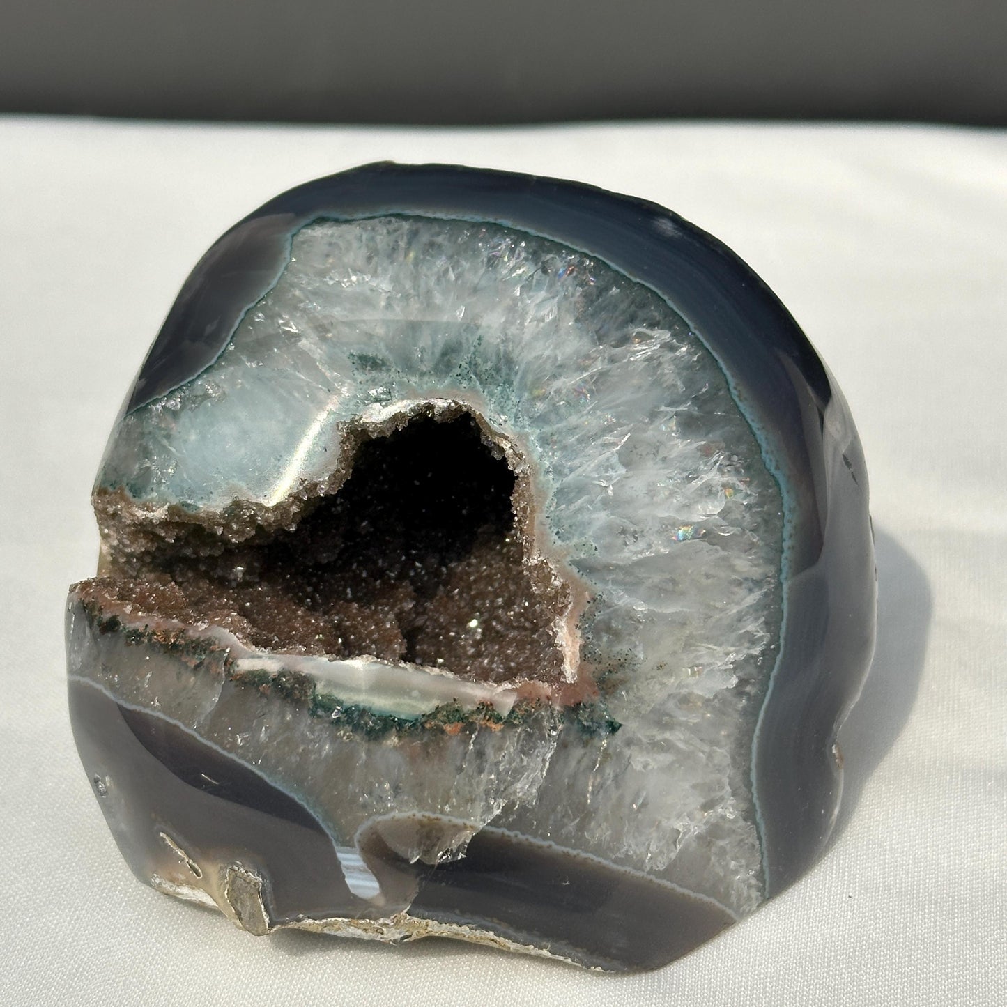 Brown Sugar Druzy Agate Geode, Polished Brazilian Blue Agate Freeform, Deep Crystal Cave Mineral Specimen Exact 1.98lb