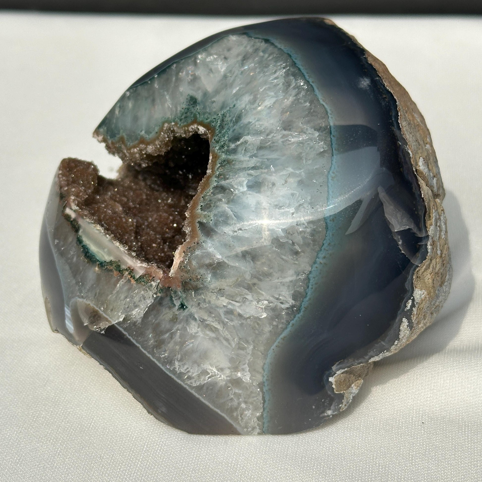 Brown Sugar Druzy Agate Geode, Polished Brazilian Blue Agate Freeform, Deep Crystal Cave Mineral Specimen Exact 1.98lb - view 2